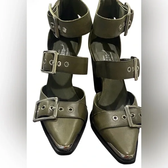 Free People Jeffrey Campbell Hendrix ~ Size 9 ~ Olive Cow Leather Heels Shoes - Picture 2 of 10